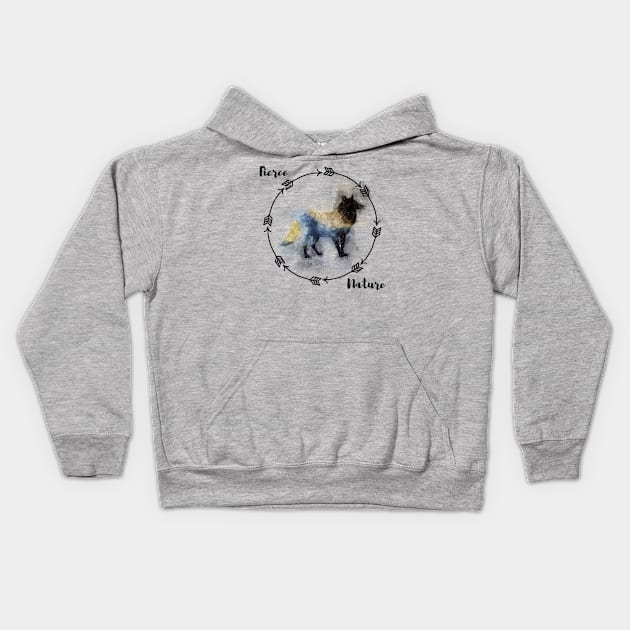 Fierce Nature Wolf Watercolor Design Kids Hoodie by Underthespell